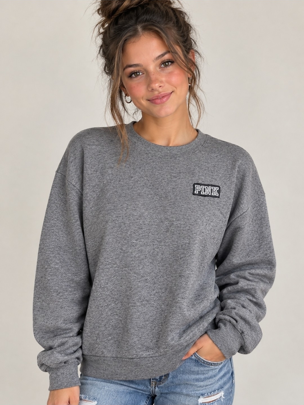 PINK Victoria's Secret Oversized Heather Gray Crewneck Sweatshirt Size S